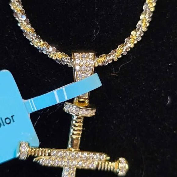 S925 Moissanite Nail Cross Pendant .36CTW Moissanite Nail Cross in .925 with 18\